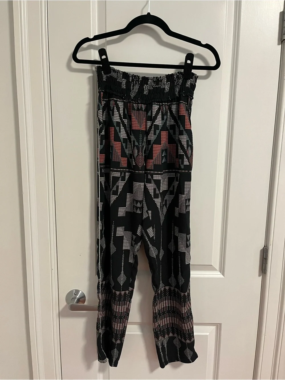 Black Aztec Print Elastic Waist Harem Pants
